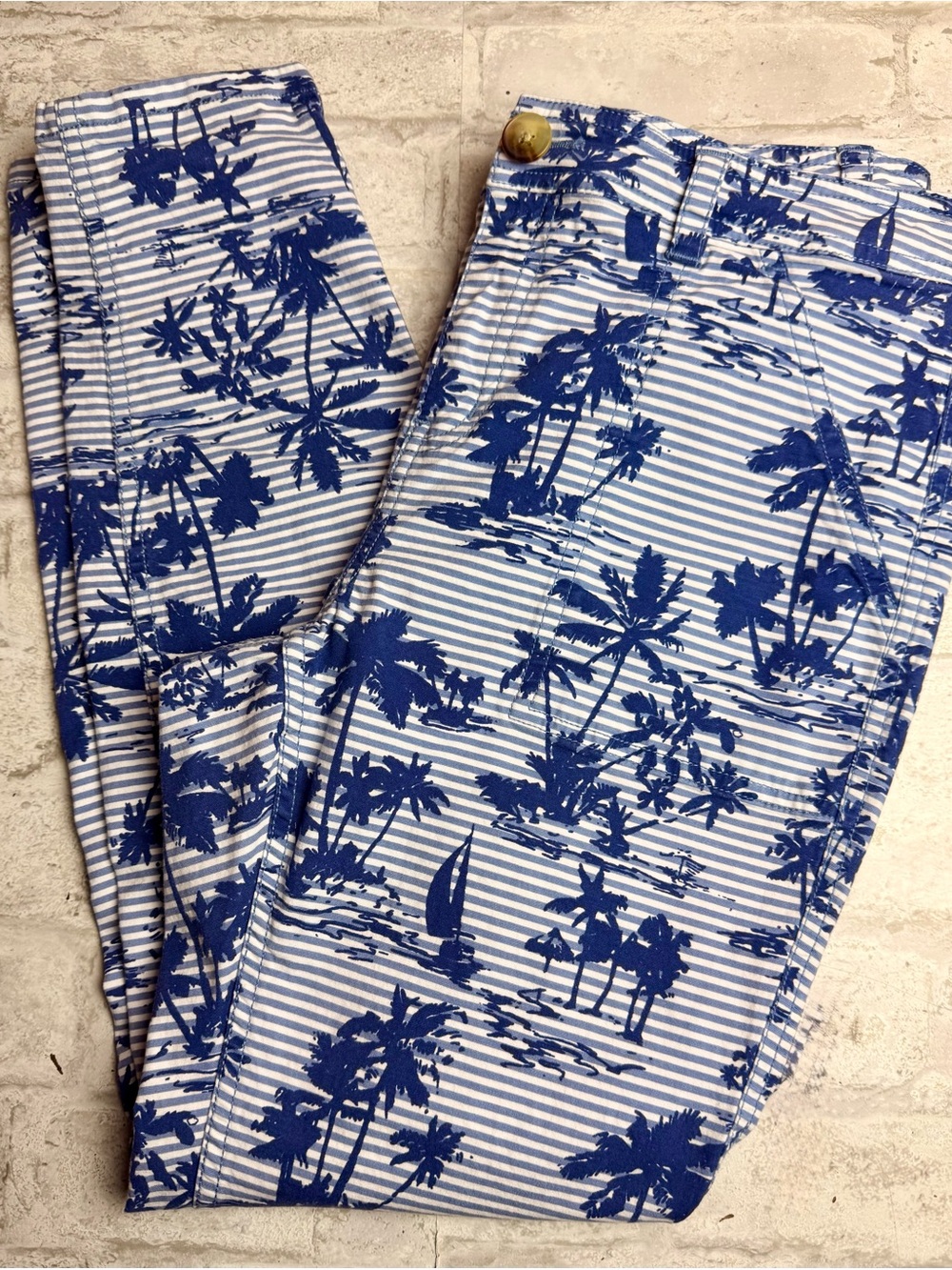 Vineyard Vines Palm Tree Striped Blue Skinny leg Pants Women’s Size 8 EUC 😍
